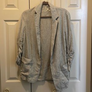 Max Studio Women's Striped Linen Blend Ruched Sleeve Blazer